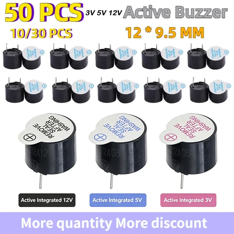 10/30/50pcs 3V 5V 12VActive Buzzer Magnetic Long Continous Beep Tone Alarm Ringer 12x9.5mm Mini Active Piezo Buzzers for Arduino