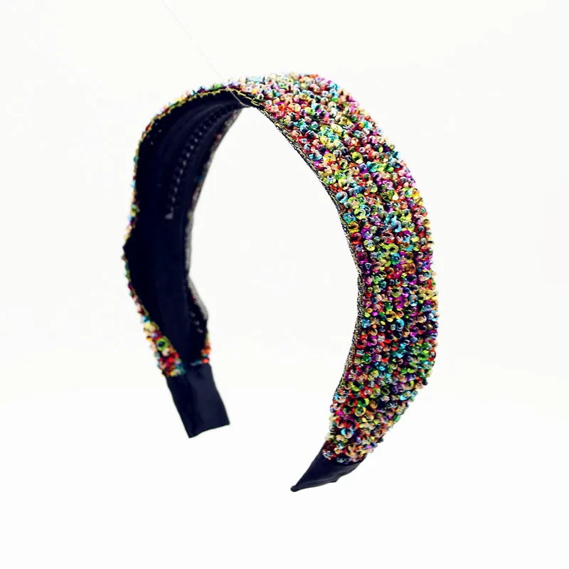 

НОВАЯ ВЕСНАЯ И ЛЕТНЯЯ ручная работа, расшитая бисером и блестками, разноцветные бусины для девочек и женщин, повязка для волос, модные аксессуары для волос