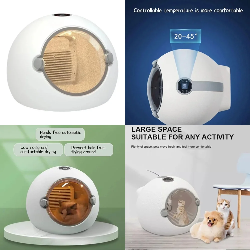 （2026） Smart Pet Grooming Hair Dryer with Feeding Window Automatic Low Noise Drying Box for Small Cats Dogs Rabbits Made of Plas