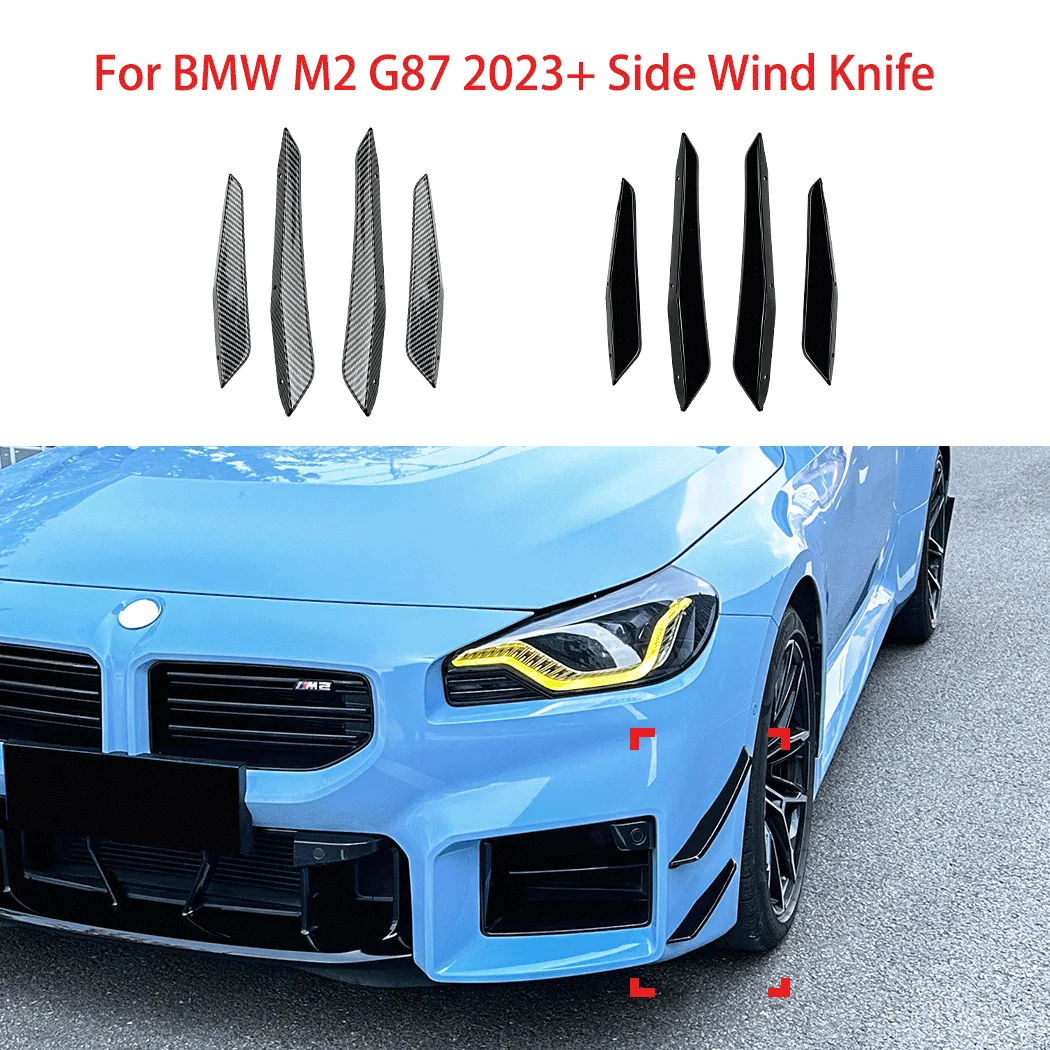 For BMW M2 G87 2023+ Car Front Bumper Side Wind Air Knife Spoiler Wind Blade Splitter Body Exterior Decoration Trim Stickers