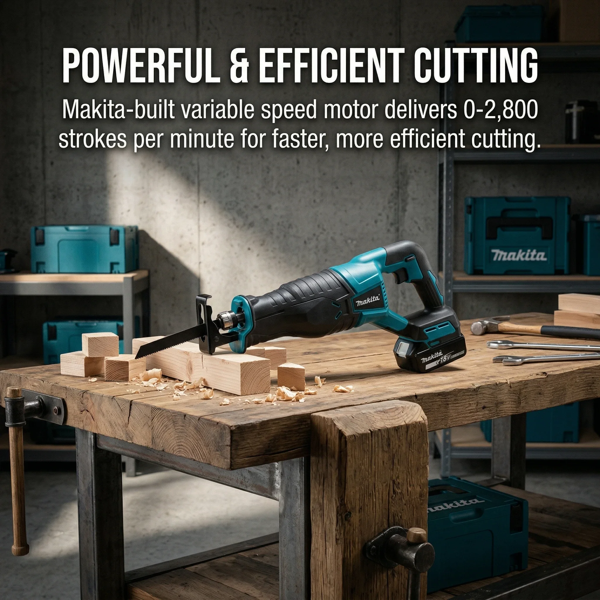 Makita 18V Brushless Reciprocating Saw Cordless Power Tool with 4 Saw Blades for Tree Branch Pruning and PVC Pipe Cutting