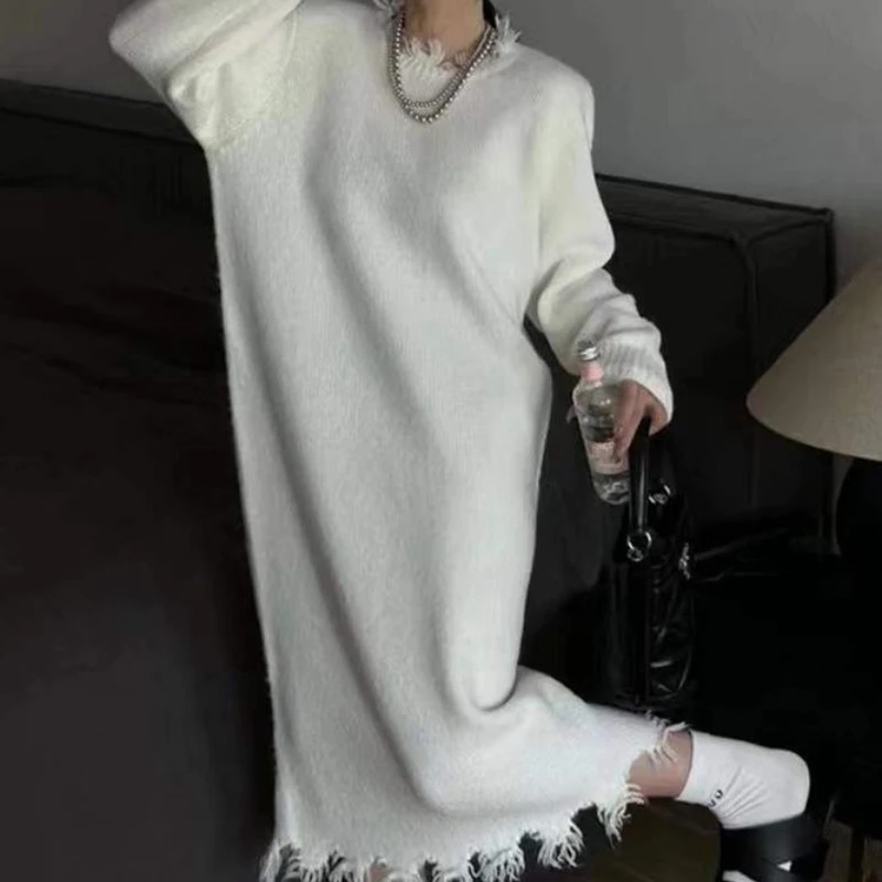 

Korean Lazy Wind Knit Dress Women's Autumn and Winter Long Tassel Sweater Bottoming Skirt