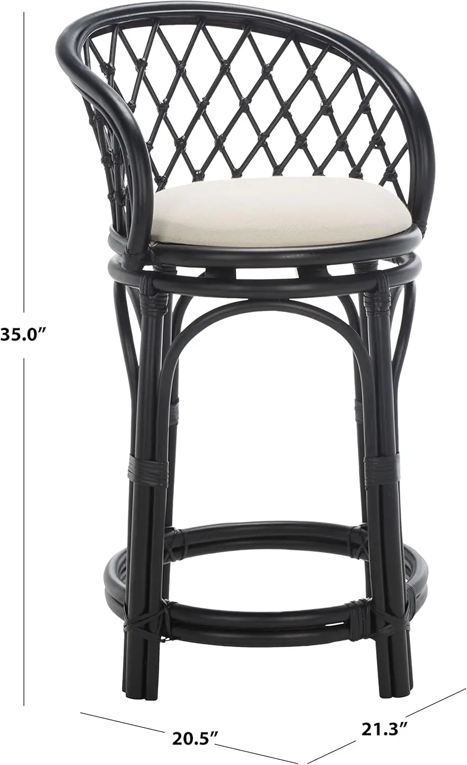 Home Collection Tura Black/White Solid Wood Rattan 25-Inch Counter Stool With Cushion