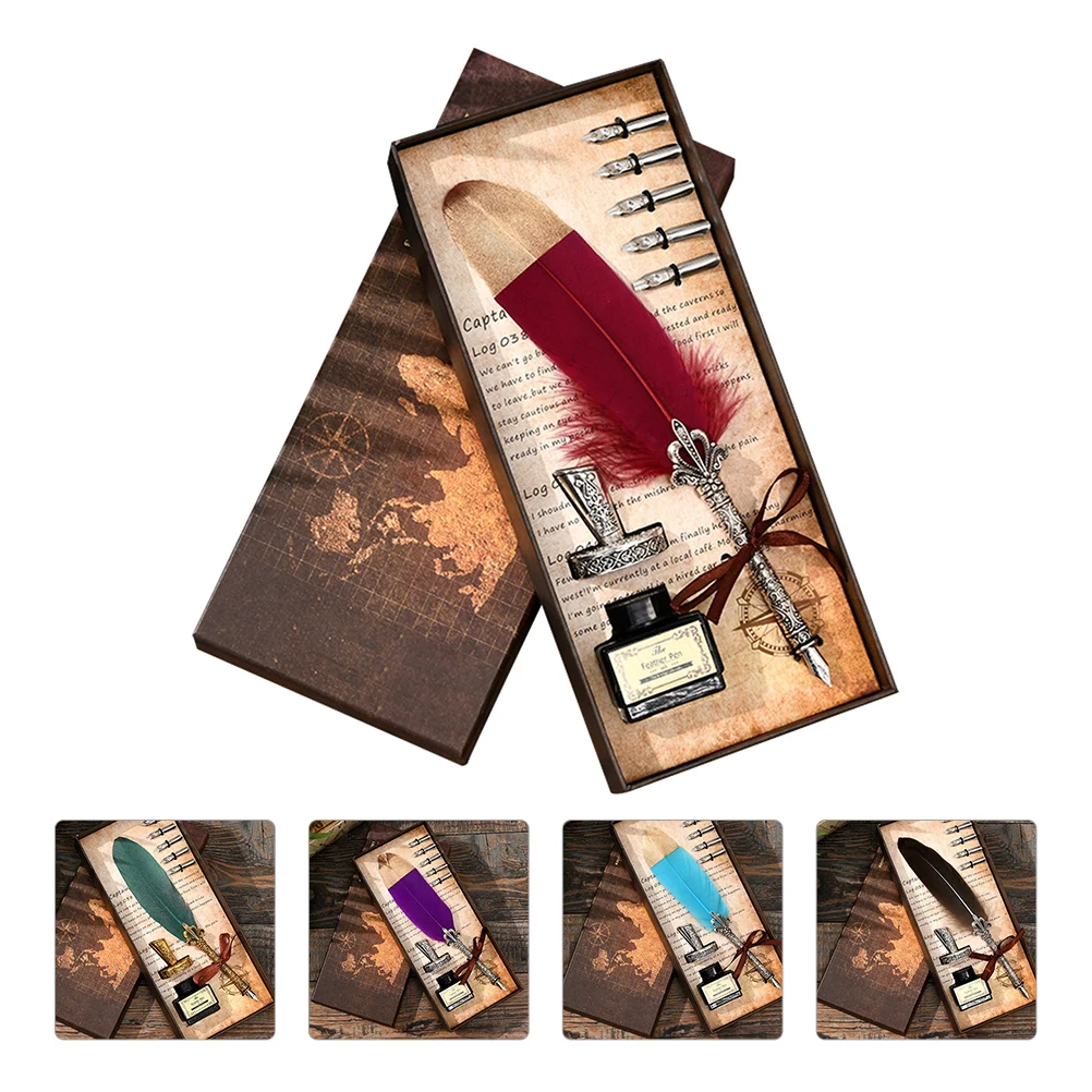 

8pcs Set Ink Gift Dip Pen Supplies Retro Quill Pen Calligraphy Writing Drawing Supplies Replacement Nibs Ink Gift