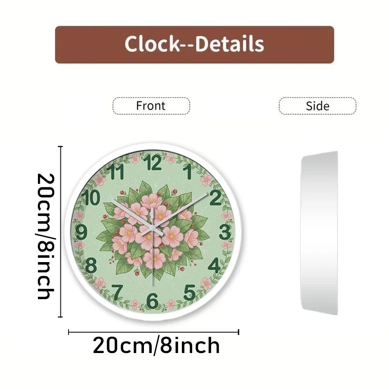 Pastel Flower Cartoon Round Silent Hanging Wall Clock, Suitable For Living Room, School, Study Room, Bedroom, Children's Gifts.