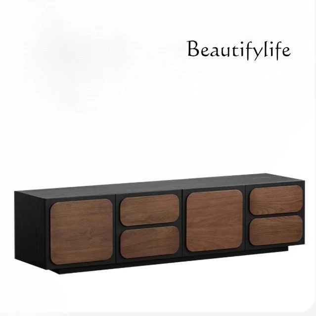 

Medieval style sandy wind retro solid wood black TV cabinet color matching oak black walnut storage light luxury side cabinet