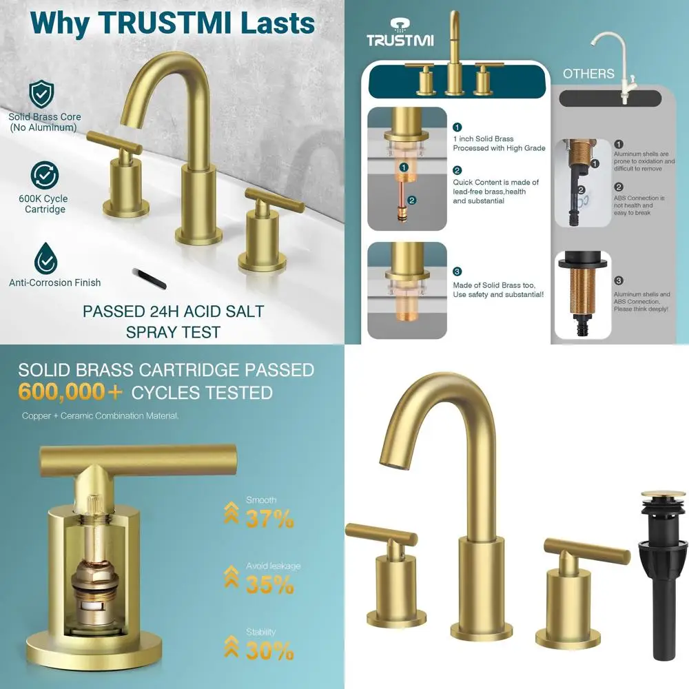 

8 Widespread Brushed Gold Bathroom Sink Faucet with Swivel Spout, Overflow Drain, and UPC Certified Supply Lines