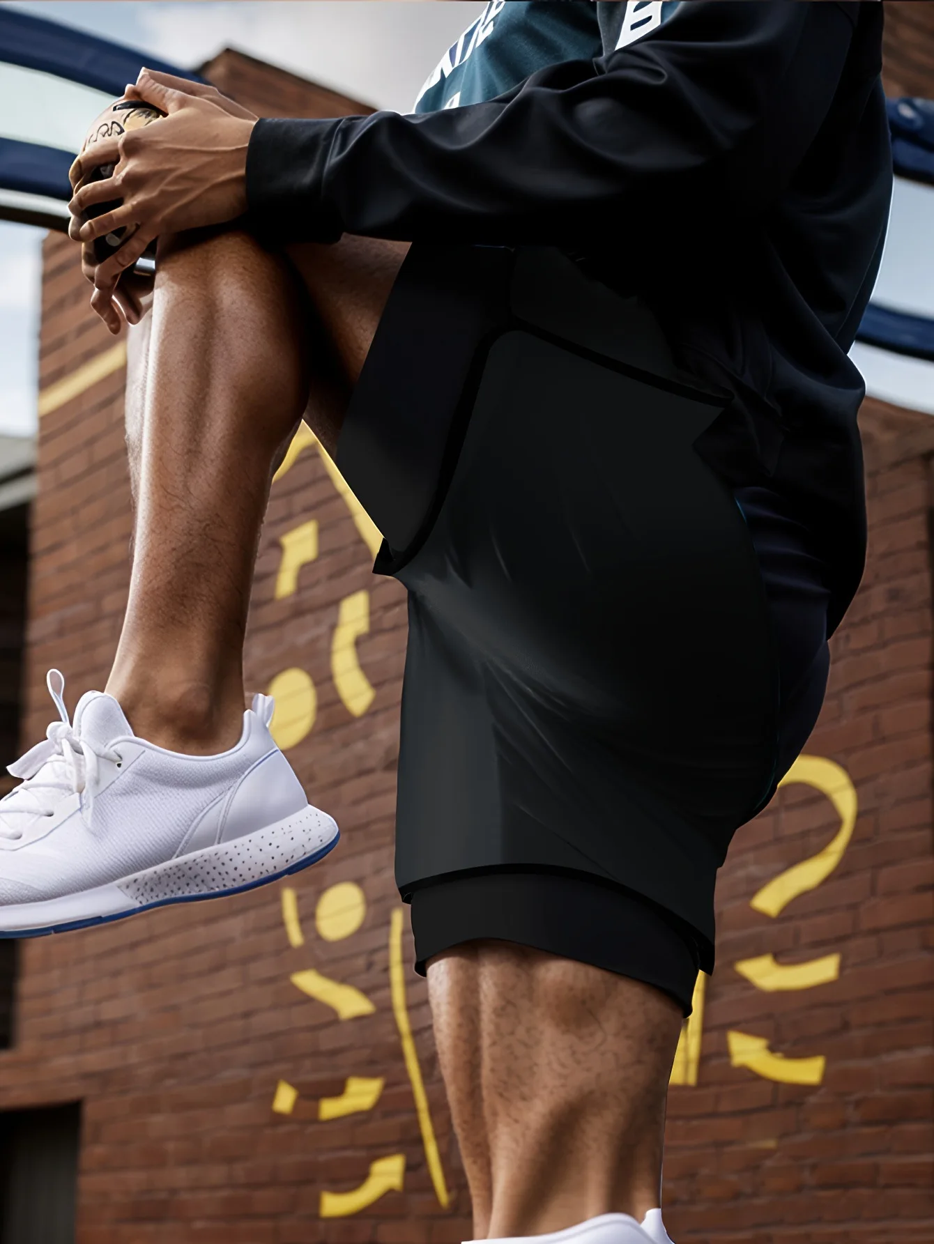 New Men's Running Shorts Quick-drying Fitness Black Double Layer Shorts Men New Sport Workout Training Bodybuilding Short Pants