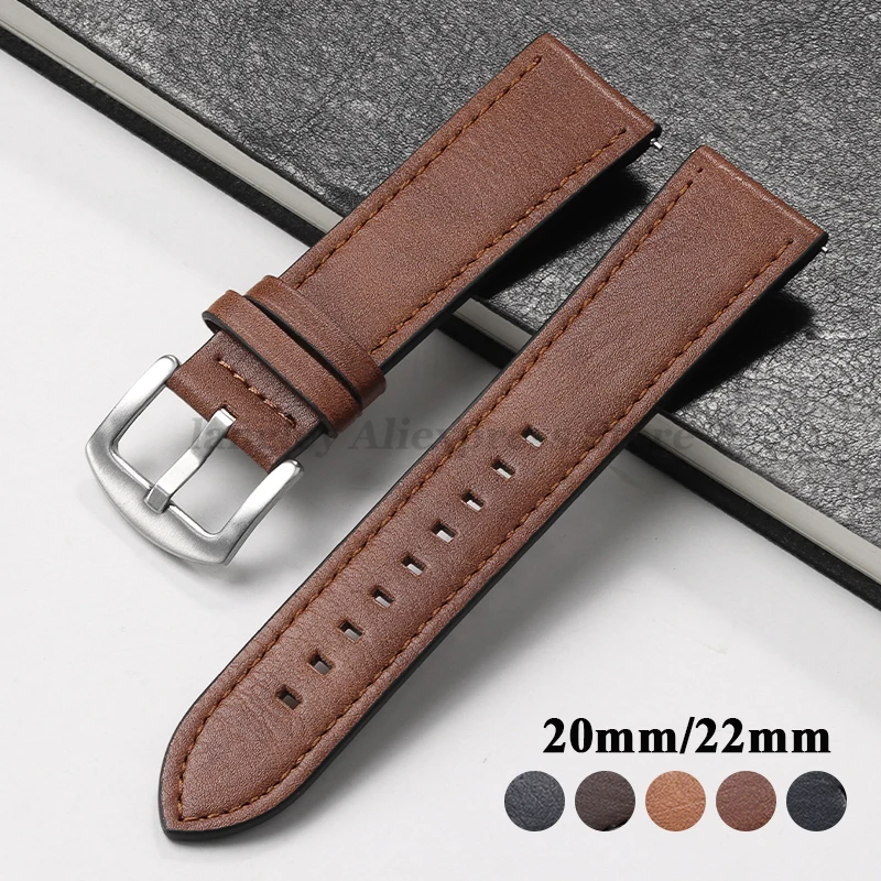 20mm 22mm Leather Strap for Huawei Watch GT5/GT4/GT3 Band Quick Release Vintage Dark Brown Men's Bracelets for Seiko Wristbands