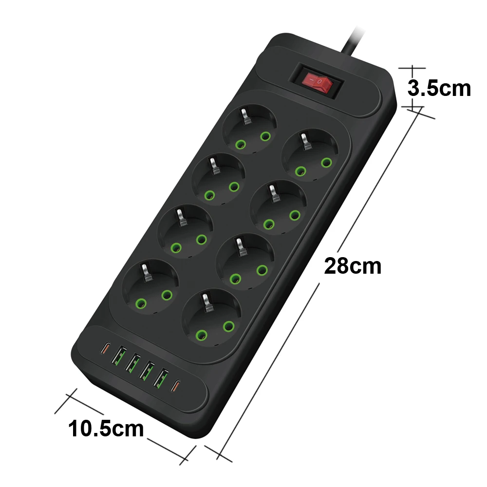 Eu Stekker Ac Stopcontact Multitap Stekkerdoos 2M Verlengsnoer Elektrisch Stopcontact Smart Usb Home Office Overspanningsbeveiliging Netwerkfilter