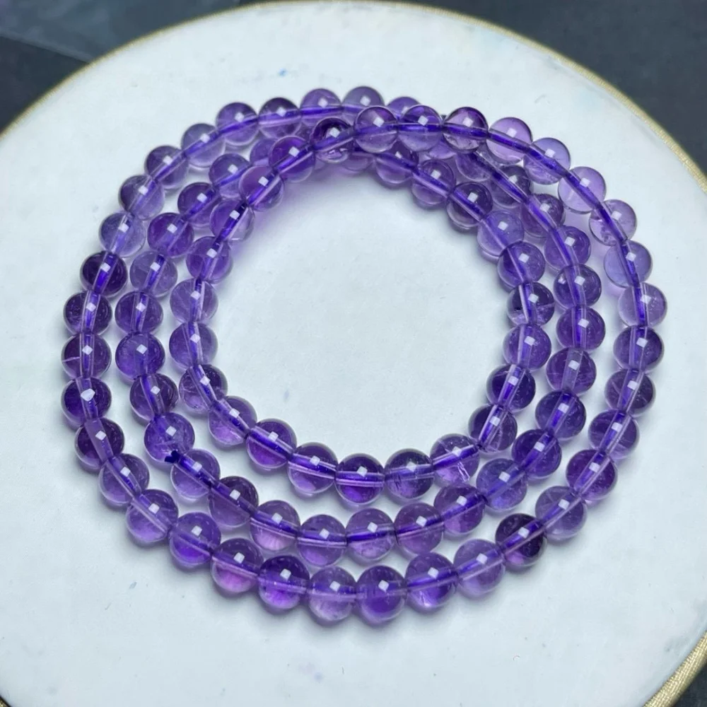 

1 Pc Fengbaowu Natural Amethyst Bracelet Round Beads 3 Loops Crystal Reiki Healing Stone Fashion Jewelry Gift Women