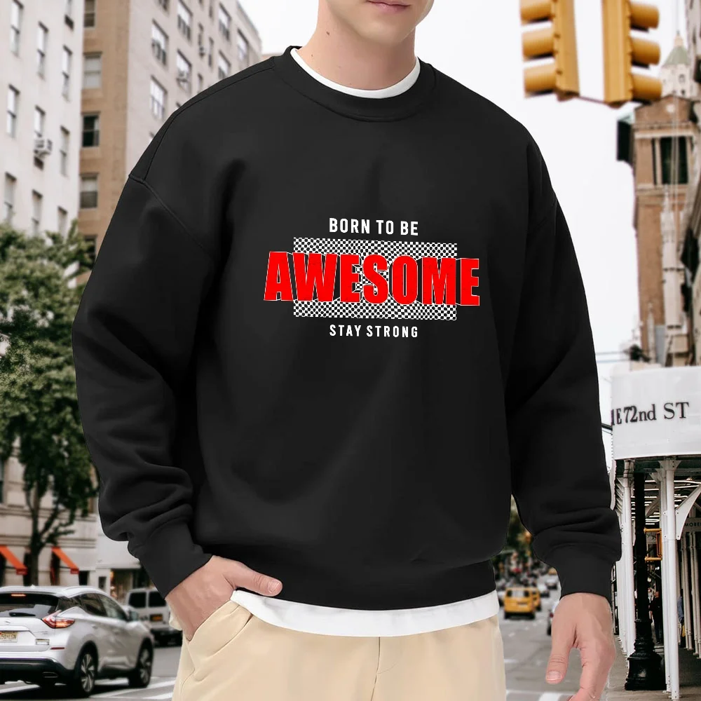 

Men's Black Crew Neck Loose Sweatshirt with Letter Print, Trendy Brand Top, Street Casual Versatile Style, Comfortable Pullover for Everyday Wear and Sports
