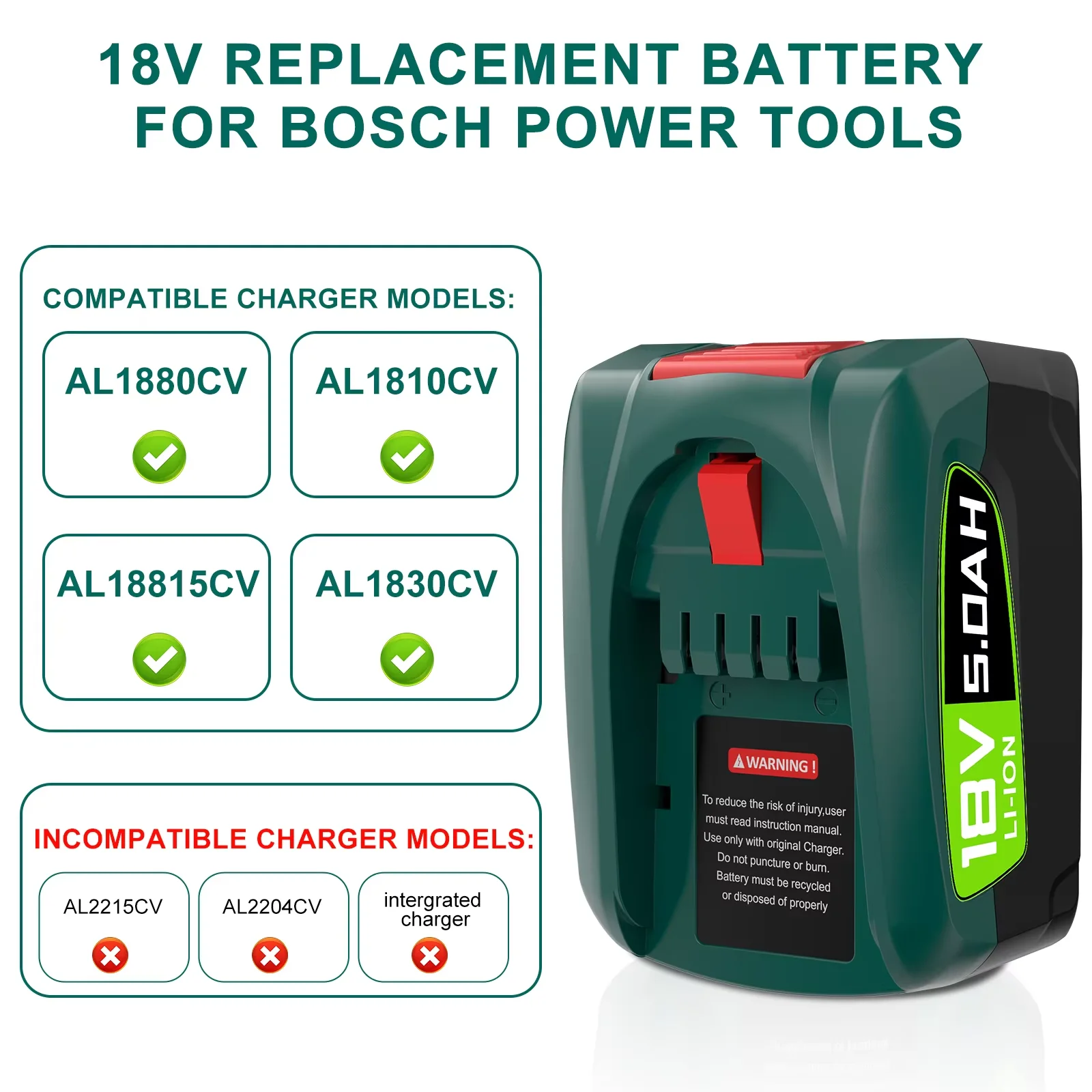 5000mAh Ersatzakku für Bosch PBA 18V, Kompatibel mit Bosch Home & Garden PBA PSB PSR 18 V Elektrowerkzeugen, Wiederaufladbarer Akku – Detail 1