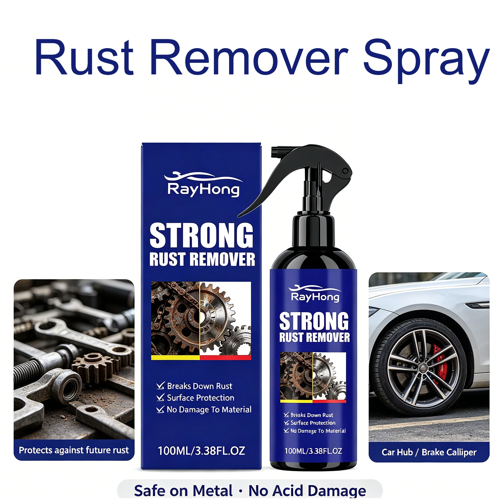 Strong Rust Remover Spray Car Hub Rust Remover Metal Surfaces Iron Stain Cleaner Rust Inhibitor Derusting Agent Protection 100ml
