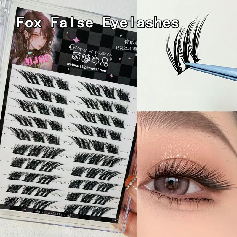 10Rows Fox Clusters Fake Eyelashes DIY Segmented Lashes Fox Eyes Faux Mink Eyelash Extension Thick Manga Lashes Makeup Tool