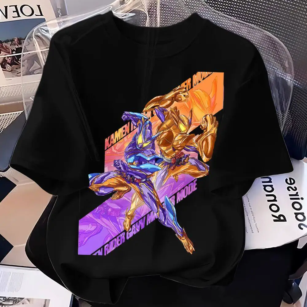 New Kamen Knight Shirt Retro Japanese Special Photo T-Shirt Masked Knight Pattern Short Sleeve Anime Style Streetwear 90s Style