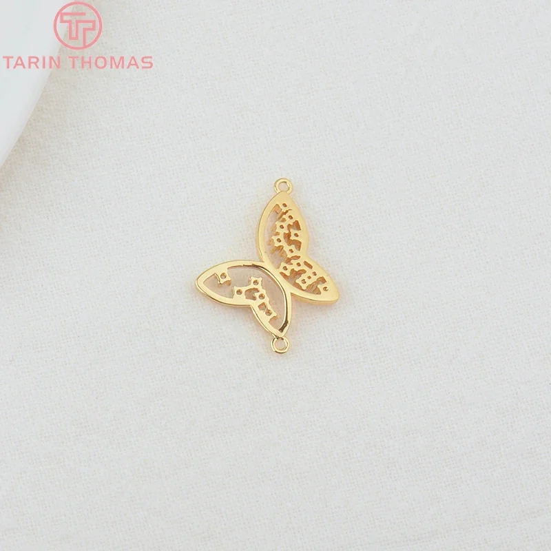 (1331)4PCS 14x18MM 24K Gold Color Brass with Zircon Butterfly Connector Charms Pendants High QualityJewelry Findings Accessories