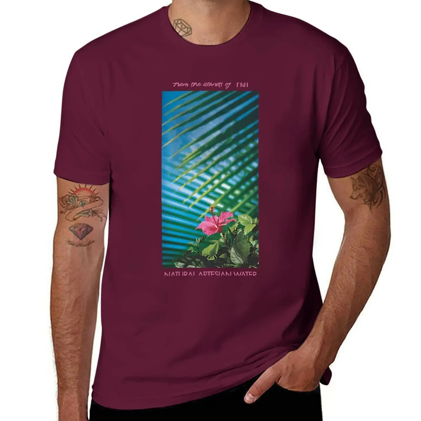 Oversized plus size tops graphics mens tall t shirts Minimalist Fiji Water Retro Vintage Nostalgia Vaporwave Lofi T-Shirt style