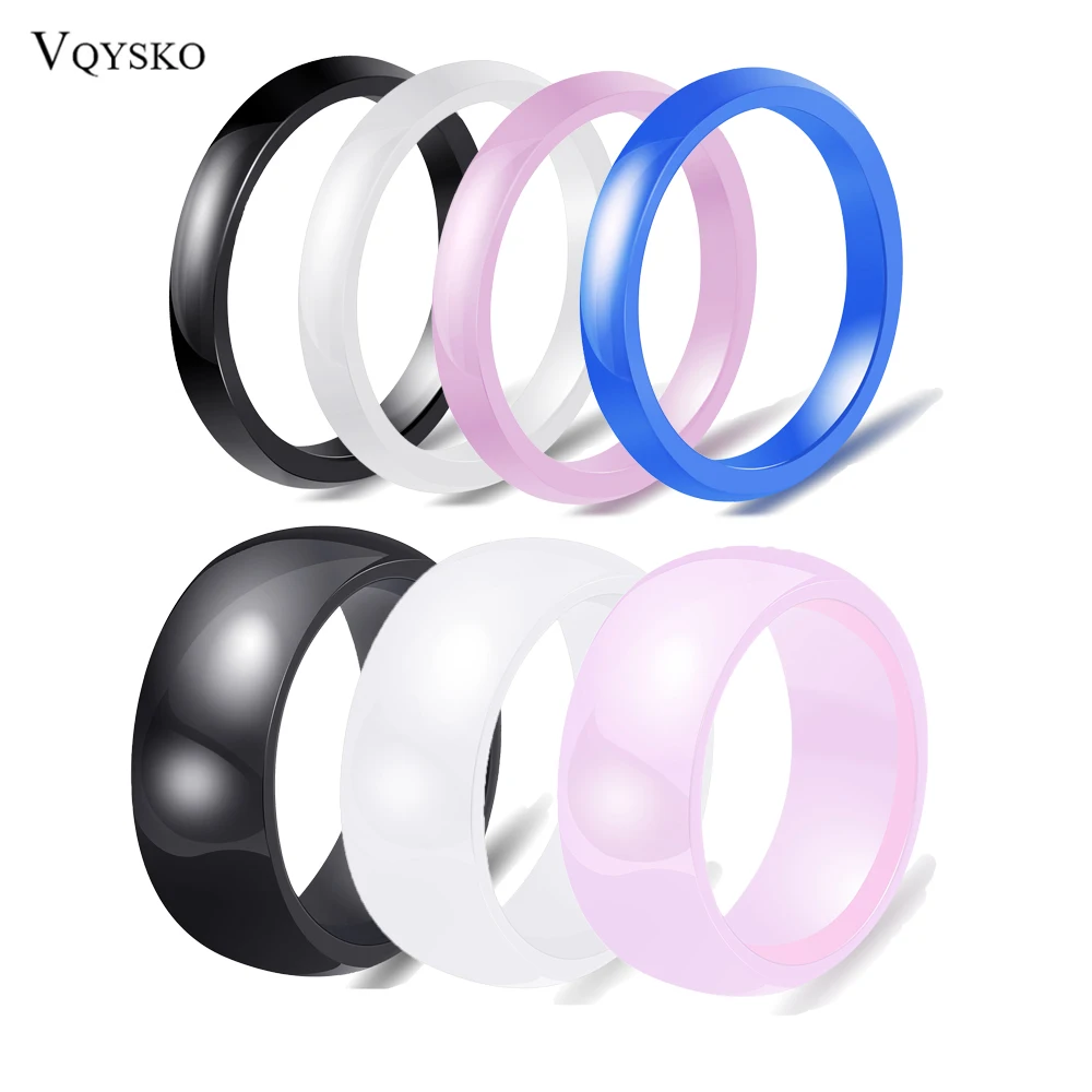 VQYSKO 2025 Creative 8MM/3MM Multi-color Combination Smooth Ceramic Ring Simple and Versatile Tail Couples Matching Ring