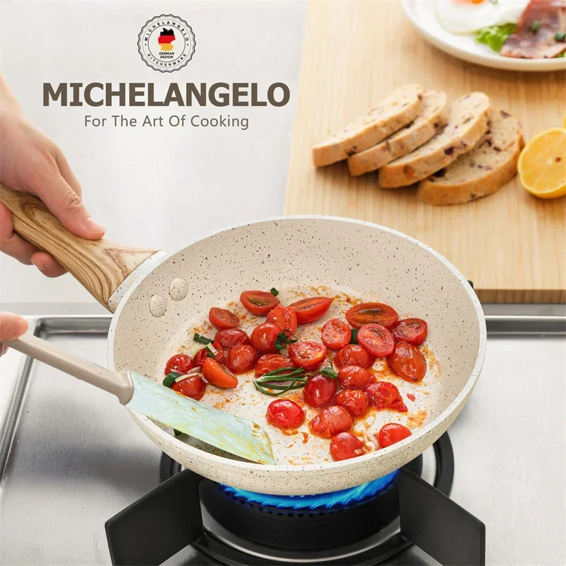 

MICHELANGELO Сковорода с антипригарным покрытием и крышкой, противоожоговая бакелитовая ручка, сковорода для жареных яиц, алюминиевая кастрюля, индукционная совместима