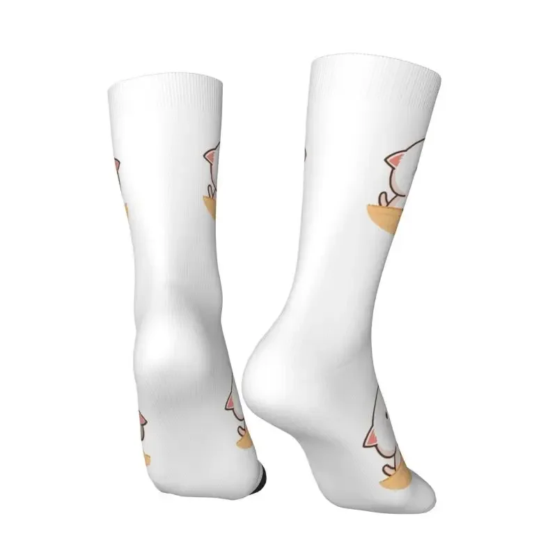 Y2K Peach And Goma Mochi Cat Eating Ramen Mens Crew Unisex Kawaii 3D Printed Dress Socks