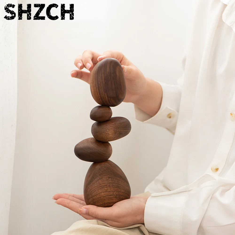 Balanced Stone Wood Creative Gift, Puzzle Decompression Crafts, Modern Home Decor Ornaments Office Desktop ornament Unzip Gifts