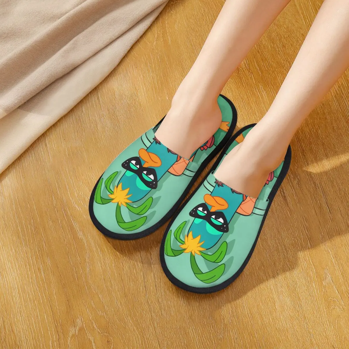 페리 더 플래티퍼스 슬리퍼 거실용 귀여운 오리 모양 부드러운 가정용 털 슬리퍼 미끄럼 방지