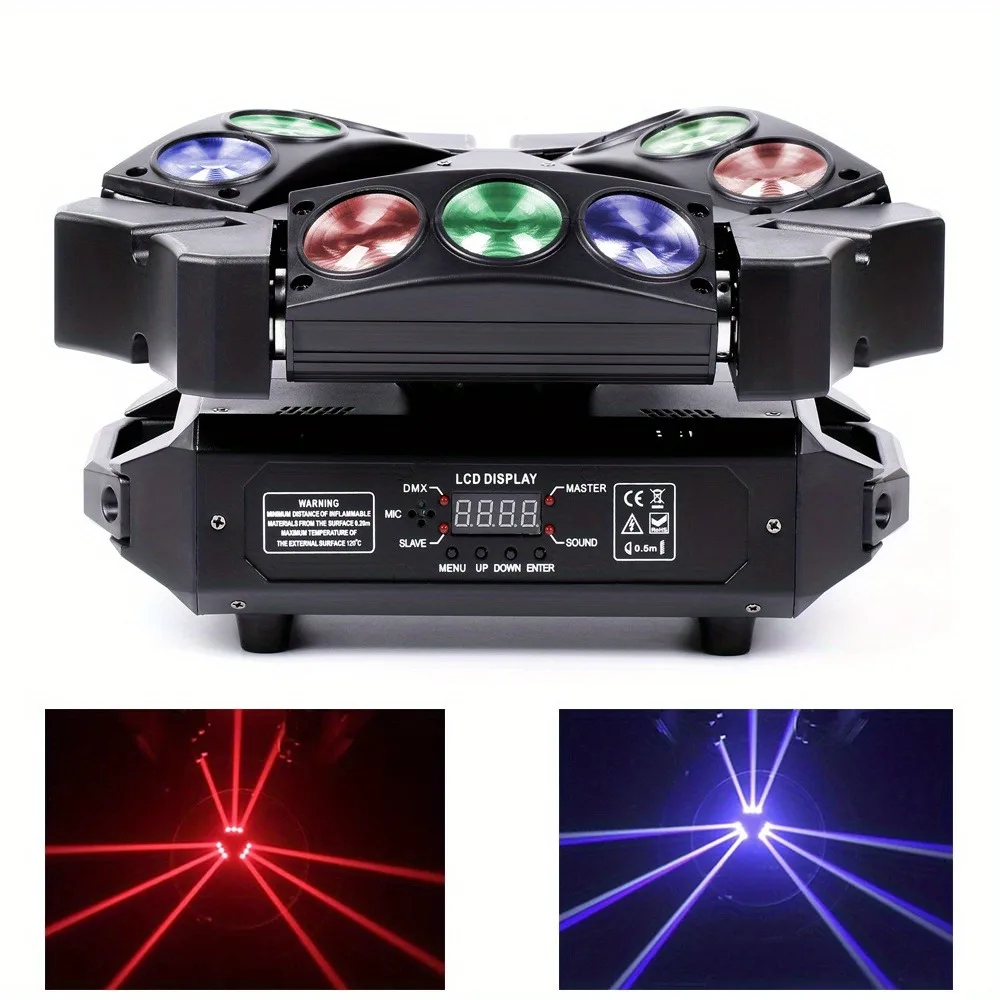 

Spider Moving Head Dj Light 9 X 10W Rgb Led Dj Lighting Stage Lighting Dj Moving Light Suitable for Party Lighting Dmx Mode Sound Control Suitable for Parties, Weddings, Concerts, Disco, Dj Concert Performances
