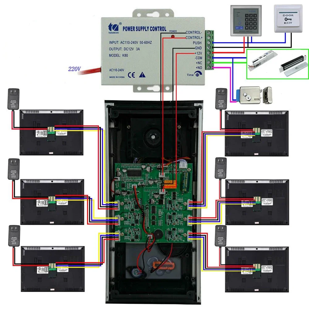7 Inch Color Camera Video Door Phone Kit Doorbell Intercom System RFID Access Control unlock for 2/3/4/6 Unit multi apartments