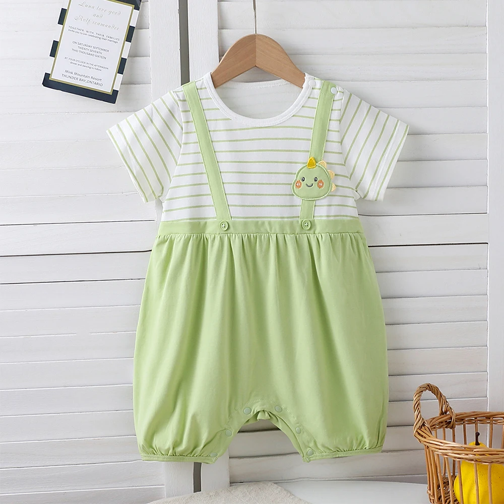 بدلة قفز صيفية لطيفة على شكل ديناصور مكونة من قطعتين من القطن بأكمام قصيرة