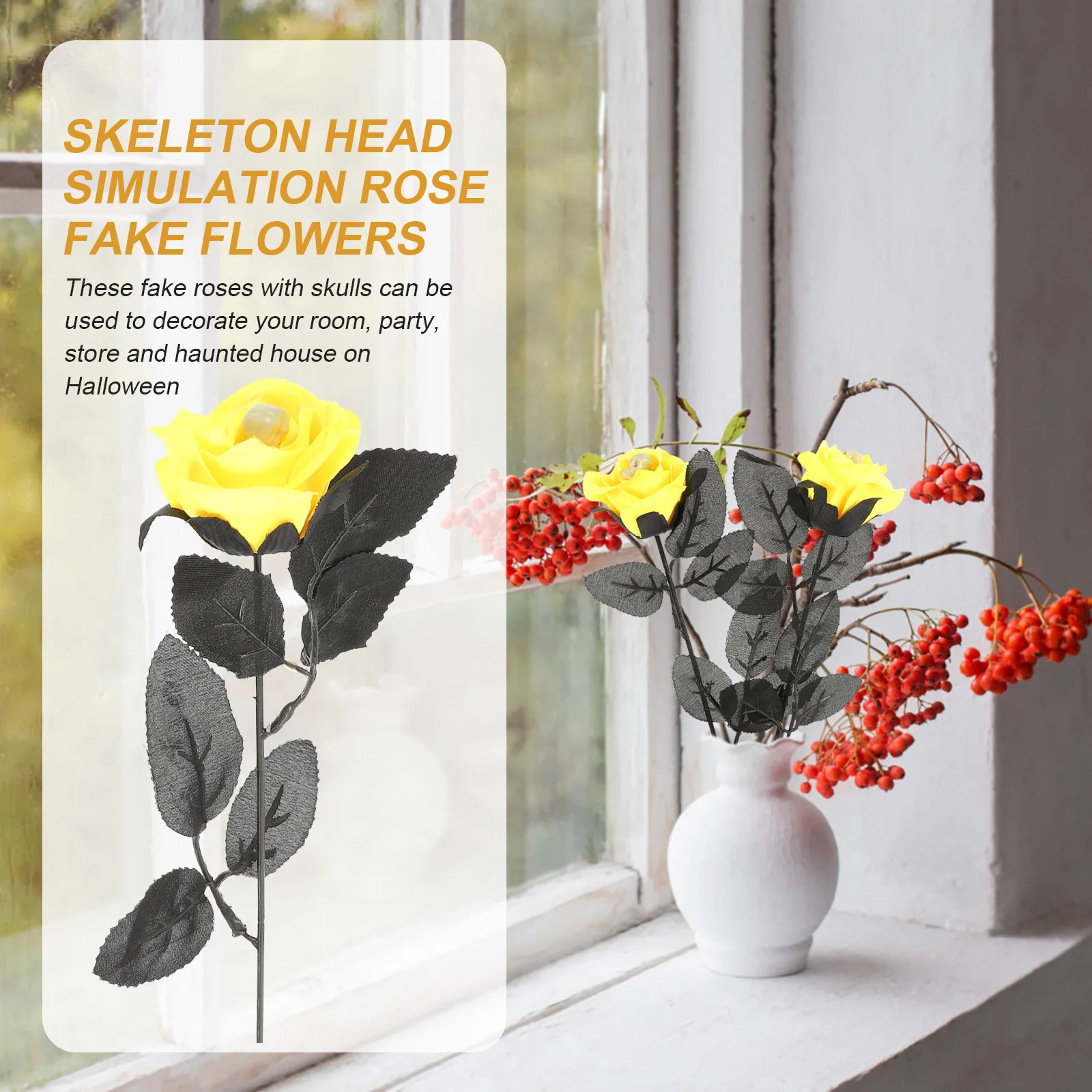

10pcs Halloween Artificial Skull Fake Rose Flowers Decorative Party Props Haunted House Horrific Faux Rose Creative Photo Props
