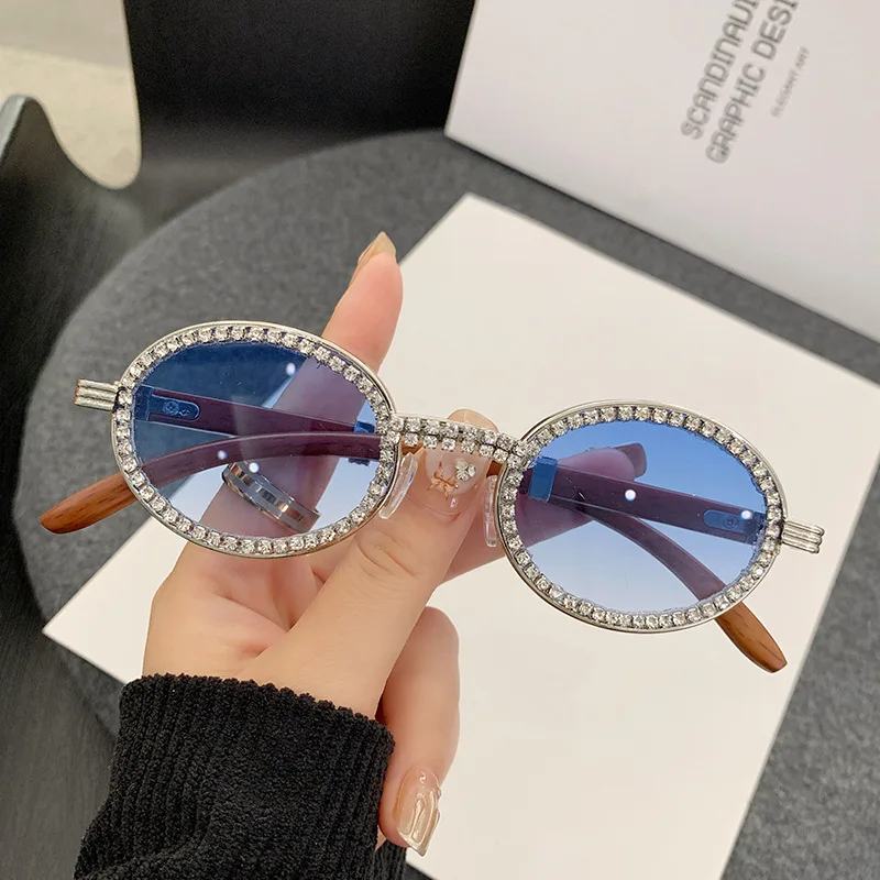 Nowe modne diamentowe okulary przeciwsłoneczne damskie owalne okulary przeciwsłoneczne w stylu Vintage męskie okulary przeciwsłoneczne soczewki gradientowe UV400 z pudełkiem