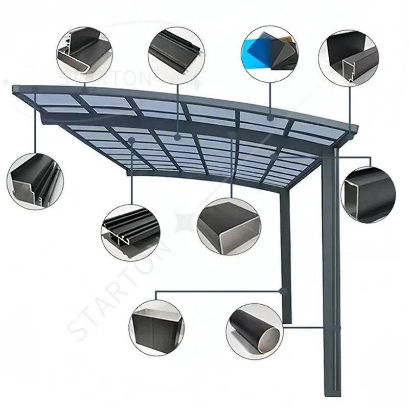 Alu Window Shed Carport with Polycarbonate Roof Multi-Use Color Options for Garage Terrace Pavilion
