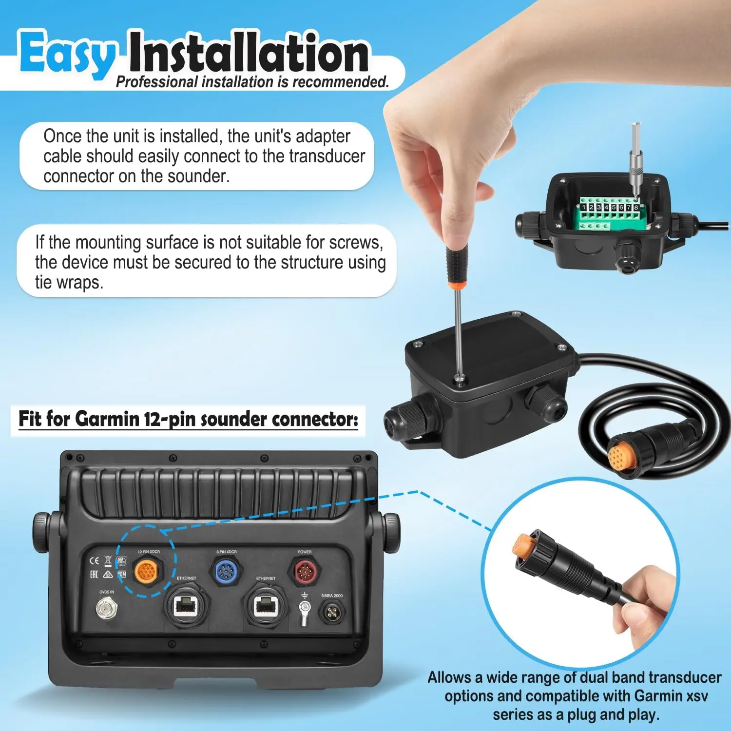 ANX 010-11613-10 Xdcr Adapter, Kabeladapter für 12-Pin-Sndr für Garmin 12-Pin-Sounder-Anschluss & -Transducer, für GPSMAP 7607xsv – Detail 2