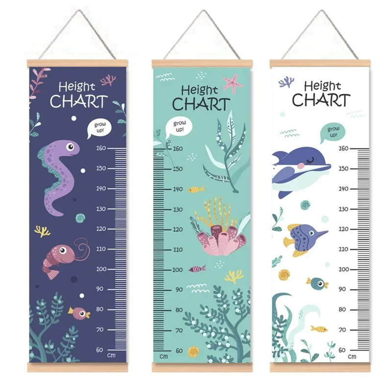 

Wood frame fabric canvas wall hanging meter height measure growth ruler chart playroom decoration