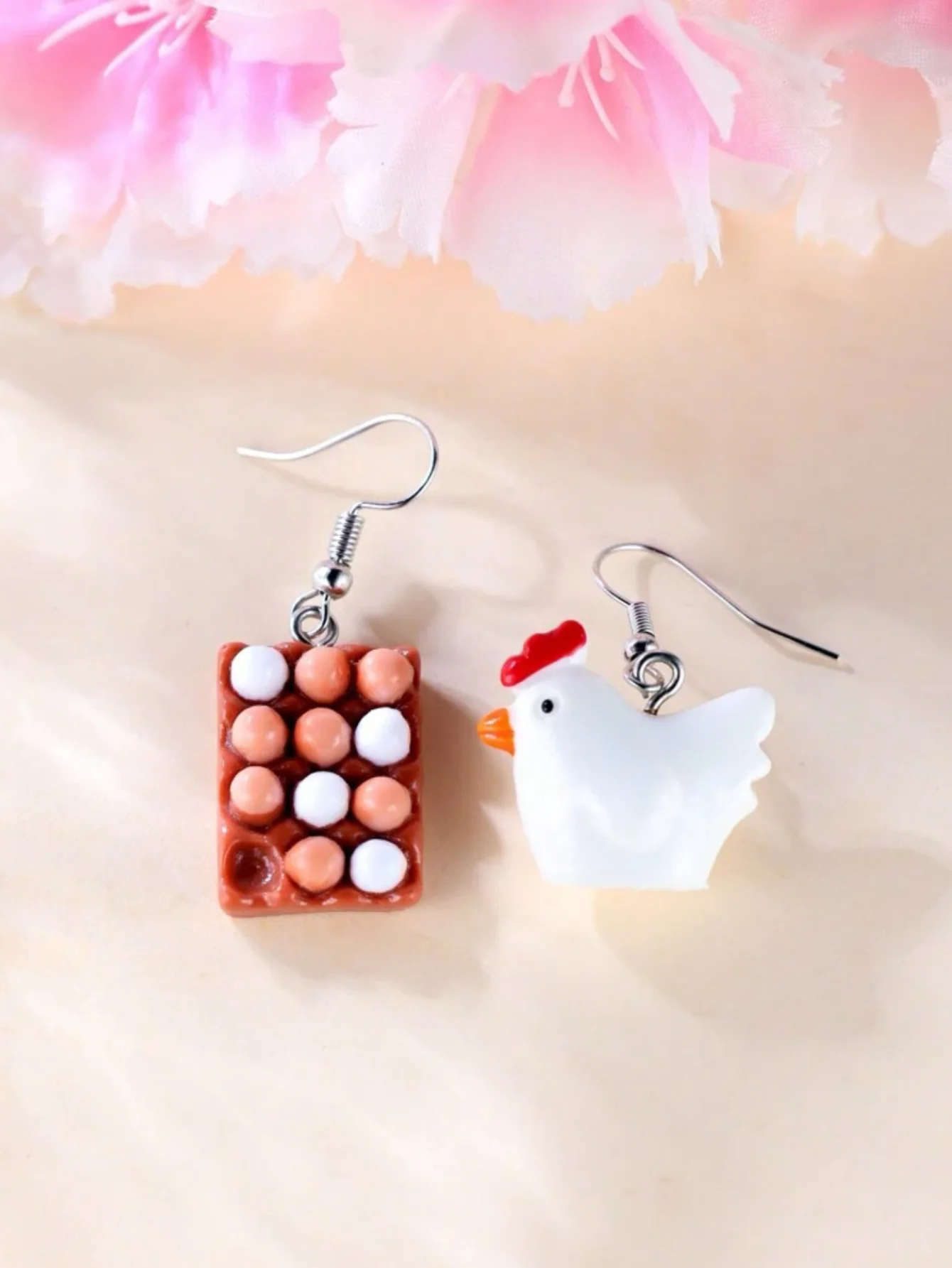 A Strange and Interesting Pair of Eggs and Chicken Earrings