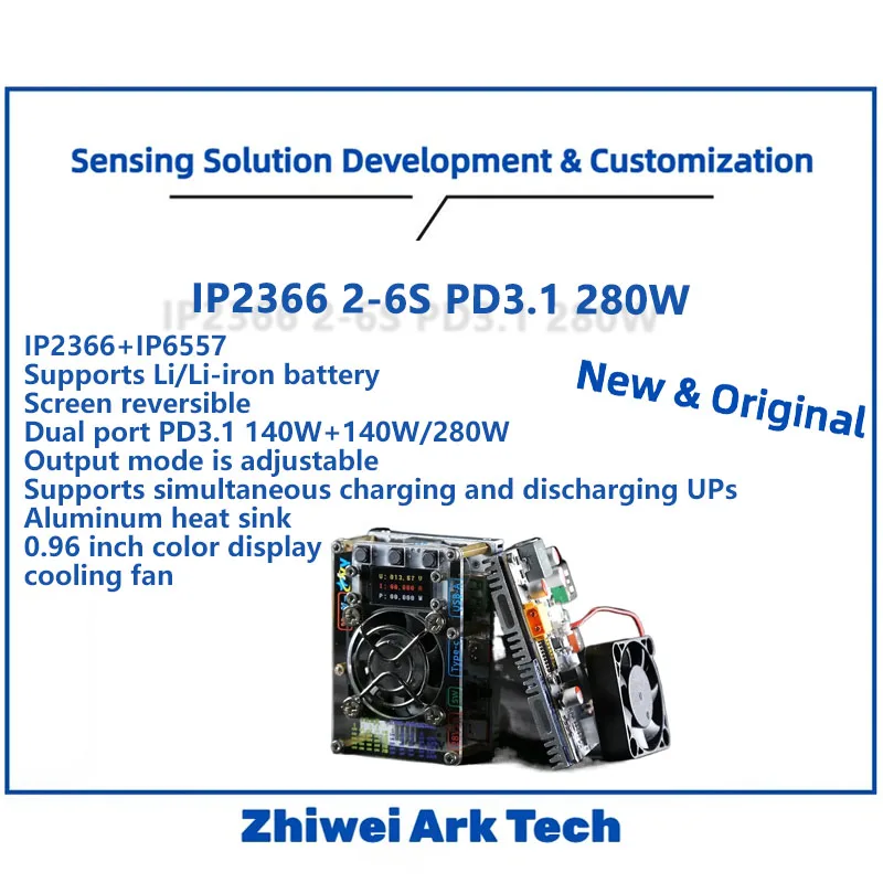 

IP2366 PD3.1 280W Плата Power Bank, зарядное устройство 2S-6S Li-ion/LiFePO4, 0.96" дисплей, быстрая зарядка 140W+120W для UPS/сделай сам