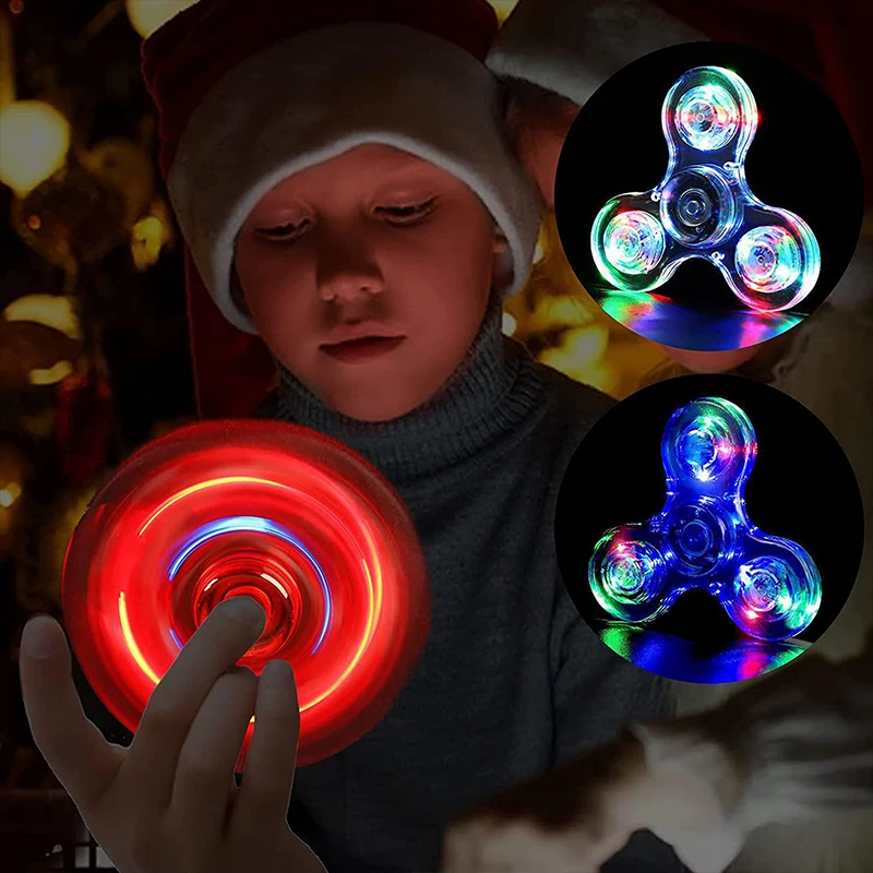 Crystal Luminous LED light Fidget Spinner Hand Top Spinners Glow in Dark EDC Stress Relief Toys Kinetic Gyroscope for Children