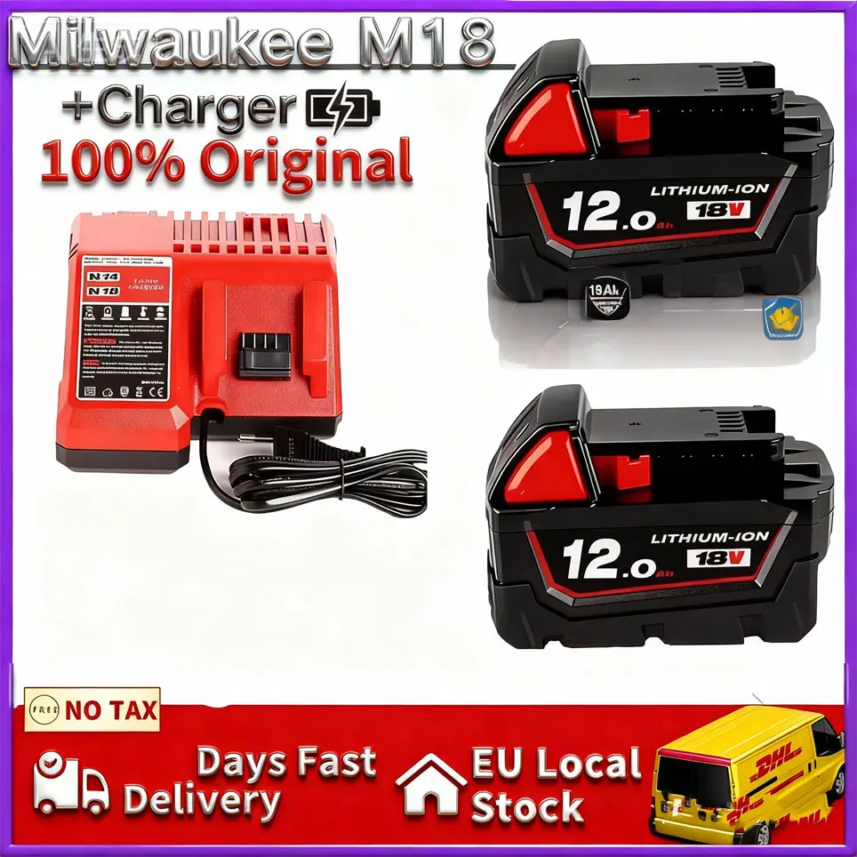 Batterie Milwaukee M18 18V 6.0Ah 9.0Ah 12.0Ah Batterie au lithium de remplacement pour Milwaukee M18 48-11-1815 48-11-1850 2604-22