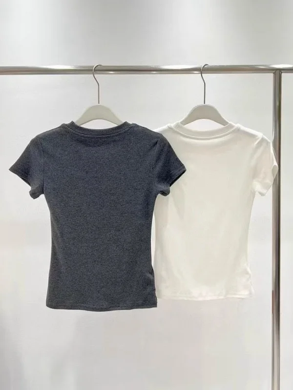 Fashionable Slim Fit Short Sleeve T-Shirt Women's round Neck  Color Shoulder Width Regular Summer Top Design Sensation