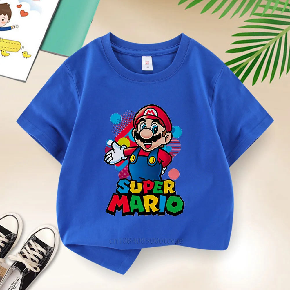 Summer Cotton Baby T-shirt Kids Mario Cartoon Short Sleeve Boys Girls Clothing Casual street Creative short sleeve ages 3-12