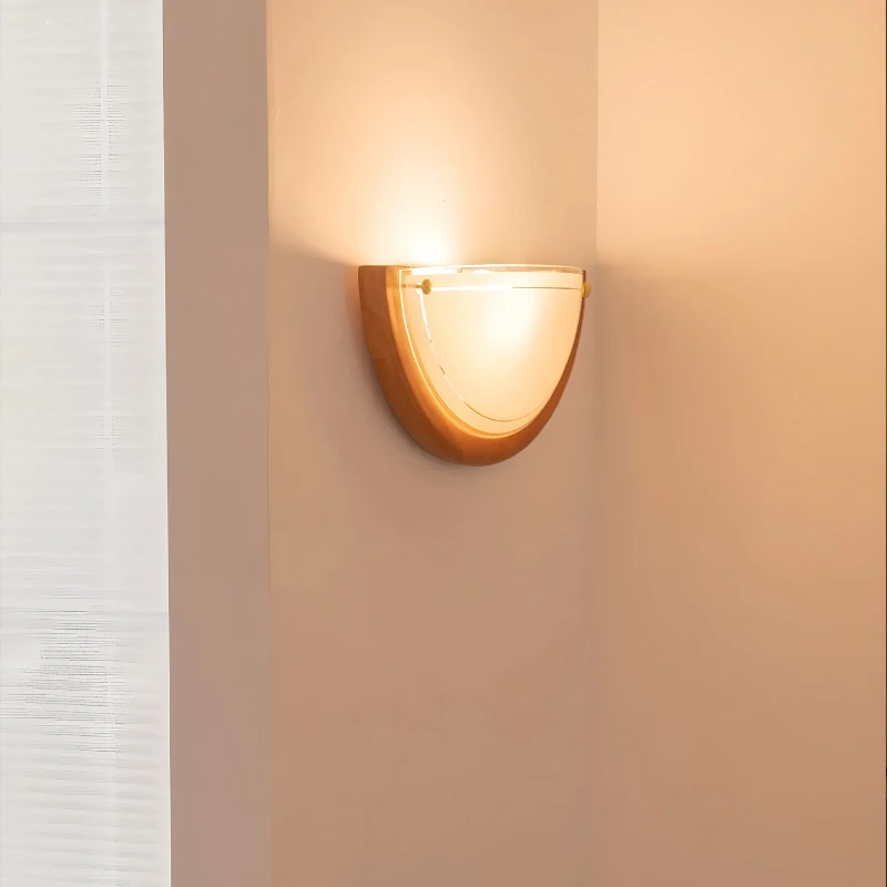 

French medieval wall lamp walnut color designer retro solid wood mirror headlight porch hallway bedroom bedside lamp