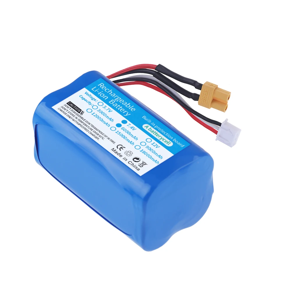 Литий-ионная аккумуляторная батарея XT30, 7,4 В, 6000 мАч, штепсельная Вилка для электрического строительного экскаватора HUINA 1580 1583 580 550 582 1/14 RC