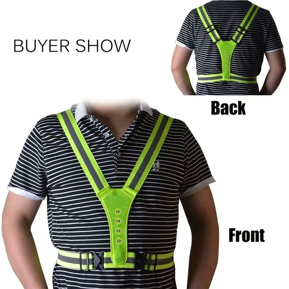 High Visibility Night Running Vest 3 Light Modes Elastic LED Reflective Vest Adjustable Flashing Sports Vest
