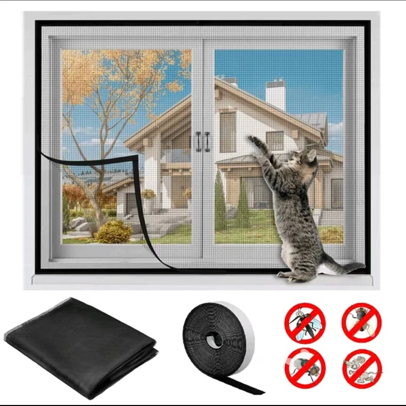 Black mosquito screen window, mosquito net, self-adhesive curtain, mosquito and fly repellent, invisible mesh, customizable size