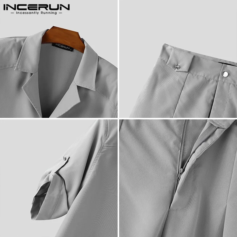 INCERUN Men Sets Solid Color Half Sleeve Shirt & Pants Two Pieces Sets Streetwear Loose 2025 Fashion Men's Casual Suits S-5XL