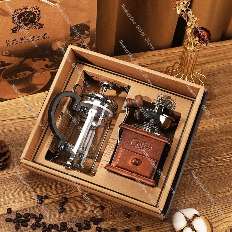 Hand coffee grinder, French press pot set