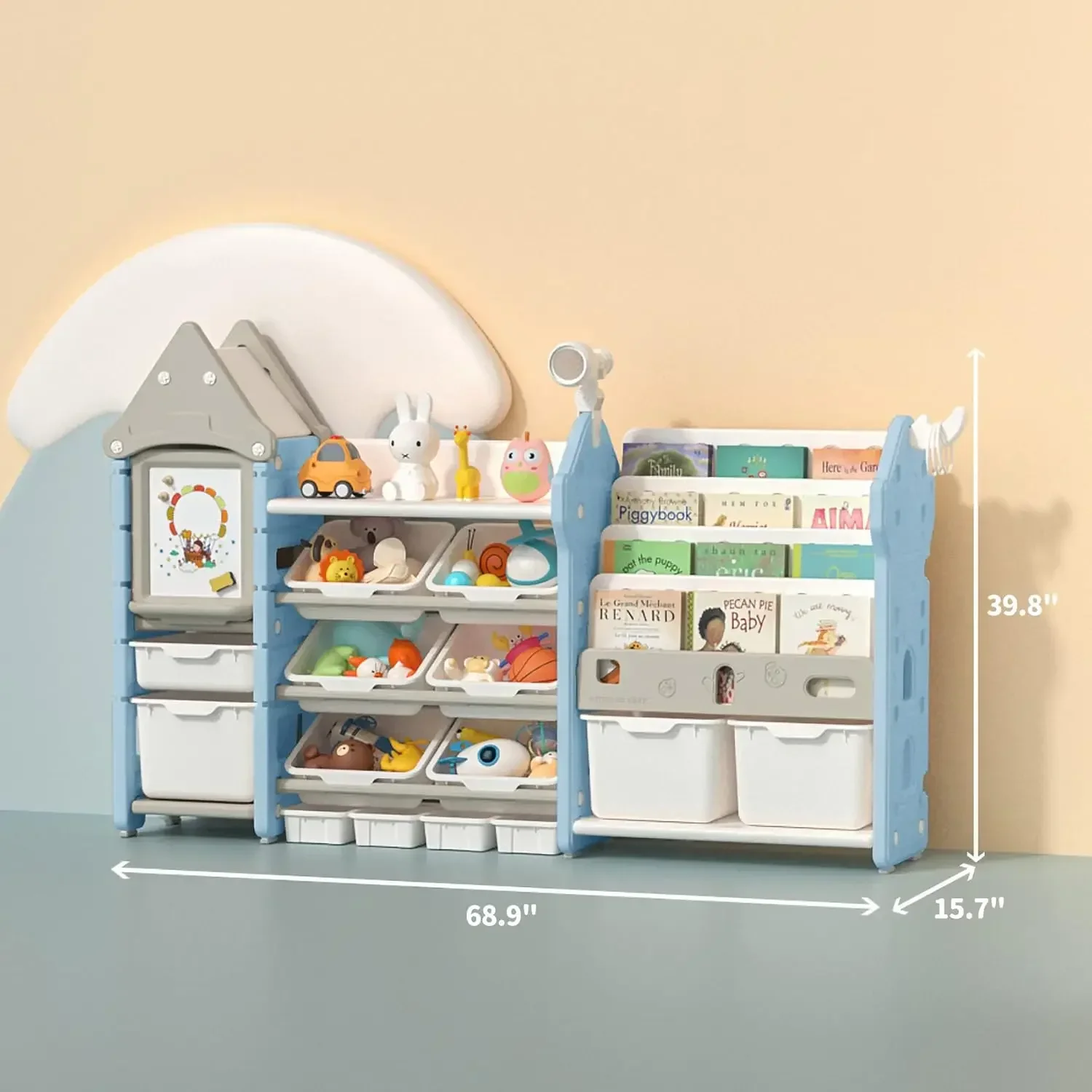 Kids Toy Storage Organizer Bookshelf Bin Playroom Organizer Bookcase Hdpe Toddler Storage Shelf Drawing Board Nursery Bedroom Pl