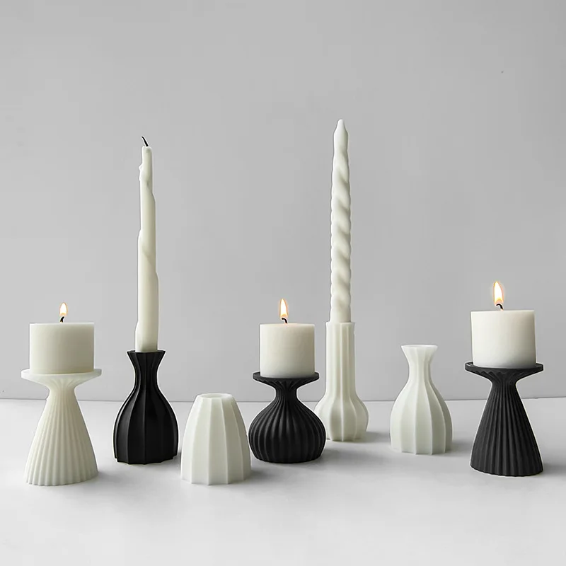 3D Candlestick Plaster Cement Silicone Molds Candle holder  Handmade Gypsum Craft Mould DIY Home Decoration