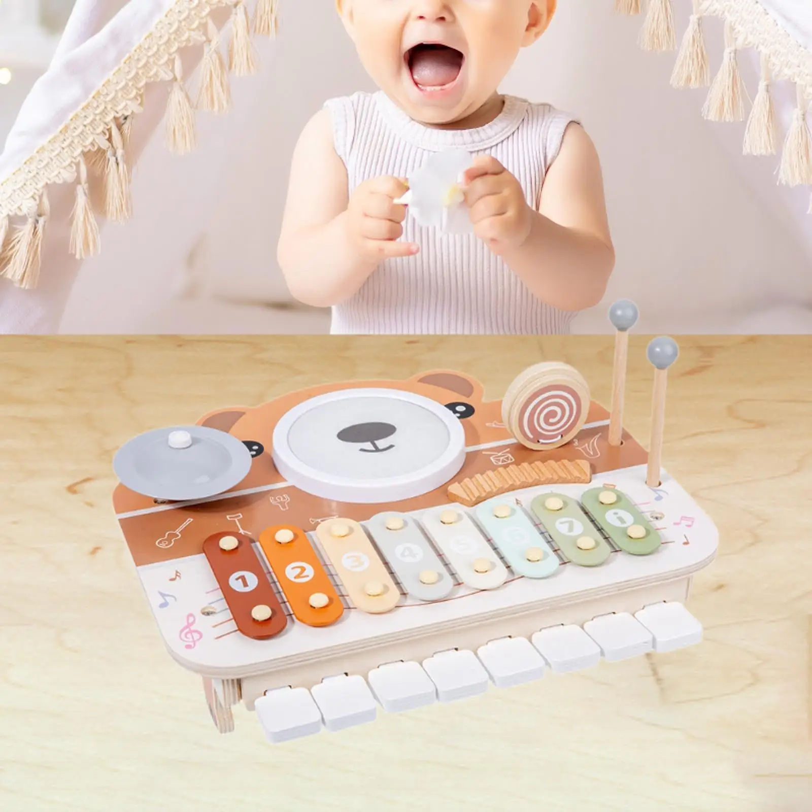 Ksilofon davul seti İnce Motor Becerisi Duyusal Oyuncak Çocuklar için Eğitim Aracı Okul Öncesi Bebekler Yaş 3 4 5 6 Yaşında Parti Iyilik